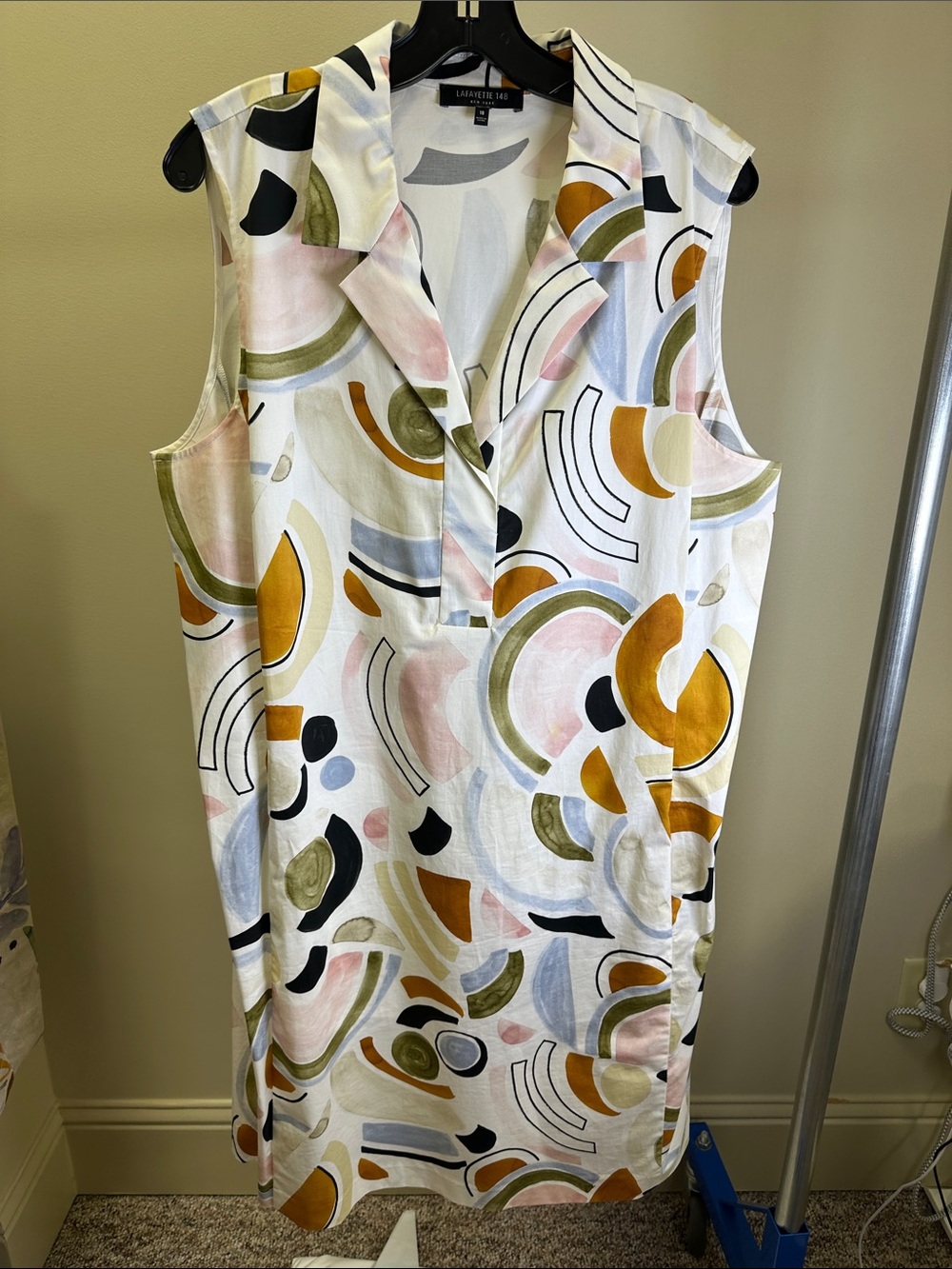 Lafayette 148 New York White Multi Abstract Print Sleeveless Shift Dress